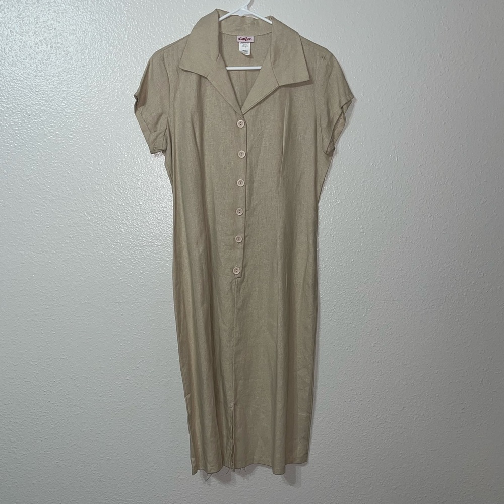 EXQUZ Cream Colored Linen Blend Collared Button Down Midi Dress Size 1X